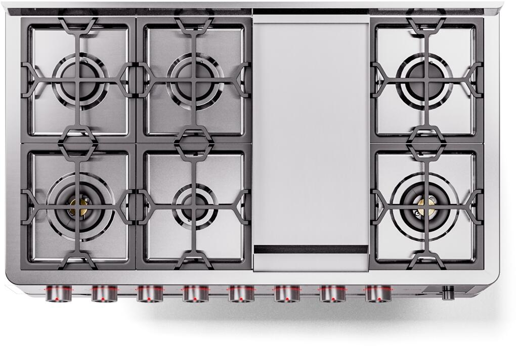 Ilve UPM12FDS3SS Panoramagic 48 Inch Dual Fuel Natural Gas Freestanding Range In Stainless Steel With Trim