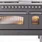 Ilve UP48FNMPMGCLP Nostalgie Ii 48 Inch Dual Fuel Liquid Propane Freestanding Range In Matte Graphite With Chrome Trim