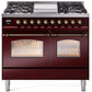 Ilve UPD40FNMPBUB Nostalgie Ii 40 Inch Dual Fuel Natural Gas Freestanding Range In Burgundy With Bronze Trim