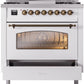 Ilve UP36FNMPWHB Nostalgie Ii 36 Inch Dual Fuel Natural Gas Freestanding Range In White With Bronze Trim