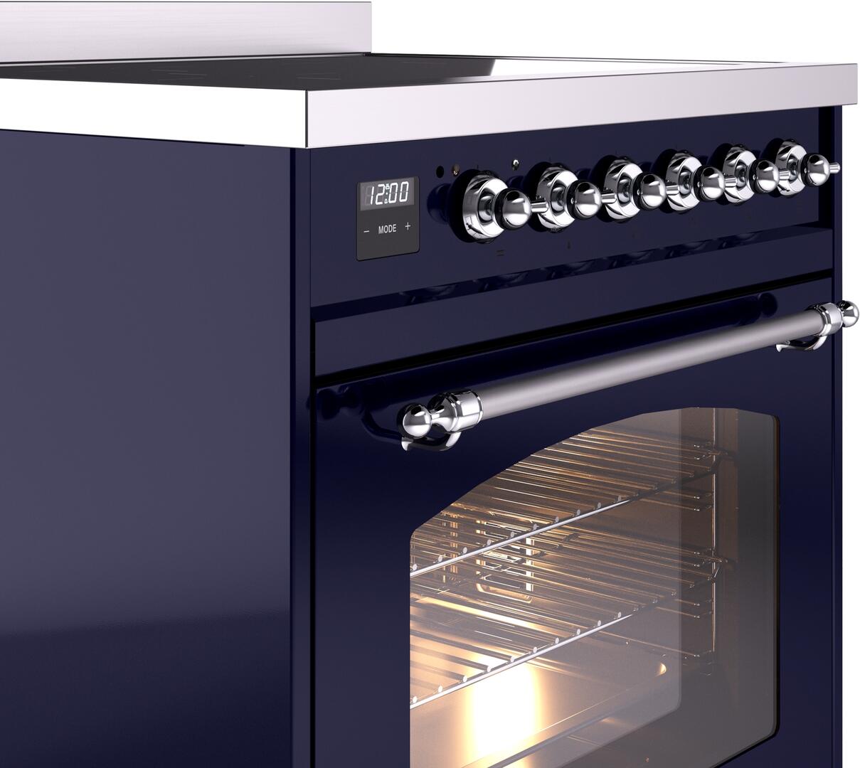 Ilve UPI304NMPMBC Nostalgie Ii 30 Inch Electric Freestanding Range In Blue With Chrome Trim