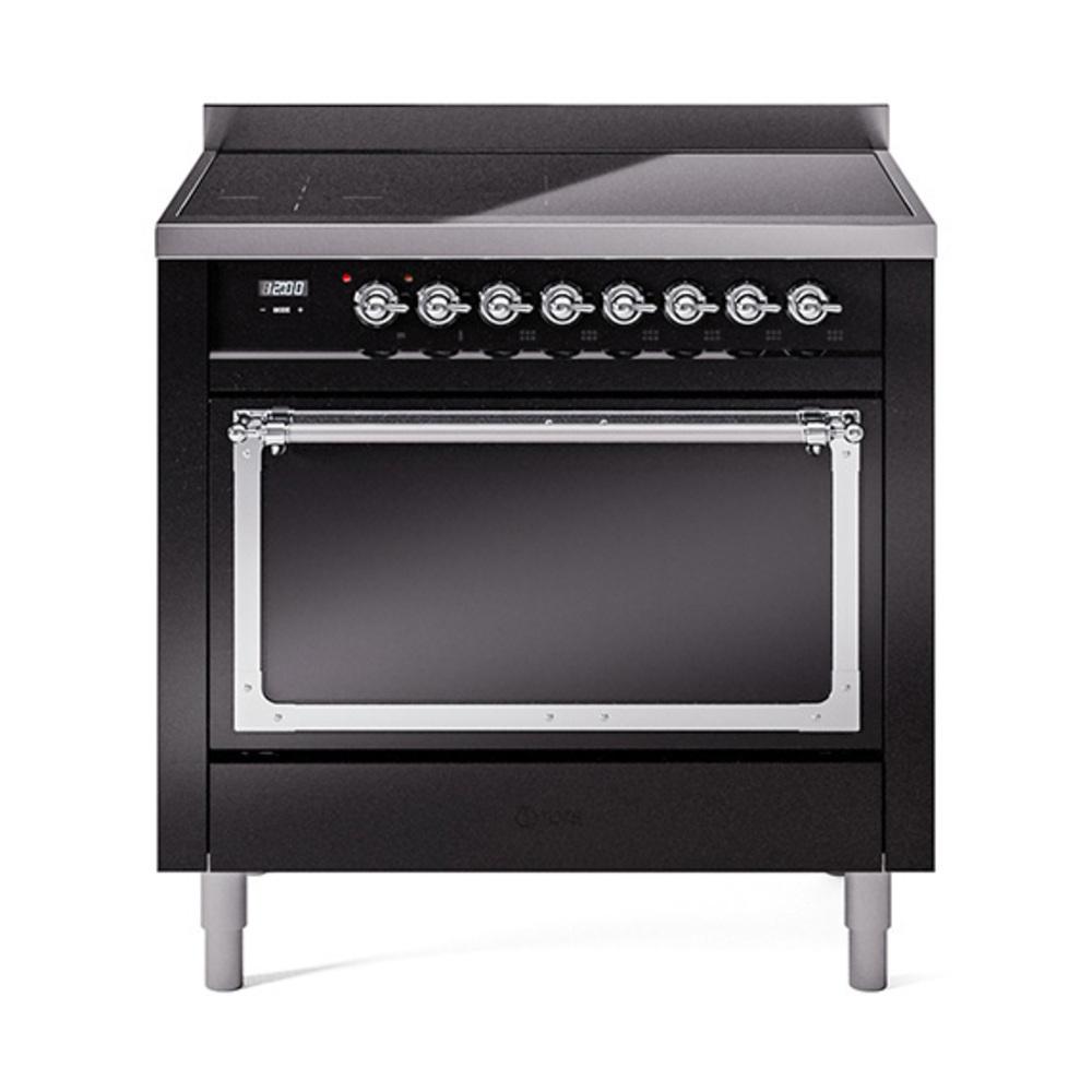 Ilve UNI366QNMPBKC Ilve Uni366Qnmpbkc Nostalgie Ii Noblesse 36" Induction Range (Solid Door, Glossy Black, Chrome)