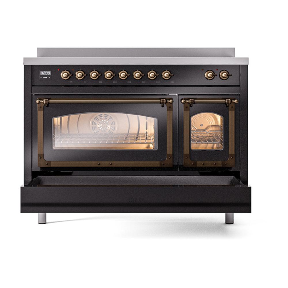 Ilve UNI486NMPBKB Ilve Uni486Nmpbkb Nostalgie Ii Noblesse 48" Induction Range (Triple Glass Door, Glossy Black, Burnished)