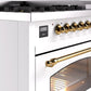 Ilve UP48FNMPWHGLP Nostalgie Ii 48 Inch Dual Fuel Liquid Propane Freestanding Range In White With Brass Trim