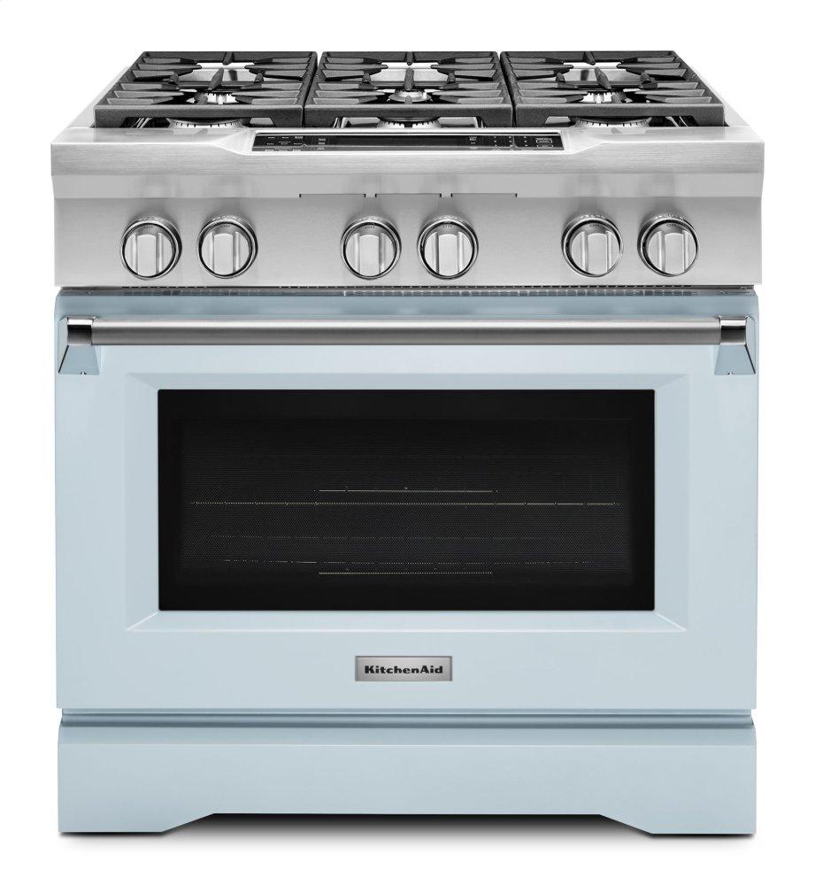 Kitchenaid KDRS467VMB Limited Edition Kitchenaid® 36'' 6-Burner Dual Fuel Freestanding Range, Commercial-Style - Misty Blue