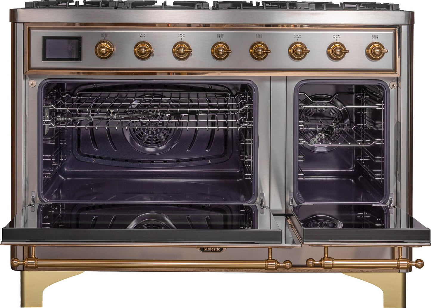 Ilve UM12FDNS3SSGLP Majestic Ii 48 Inch Dual Fuel Liquid Propane Freestanding Range In Stainless Steel With Brass Trim