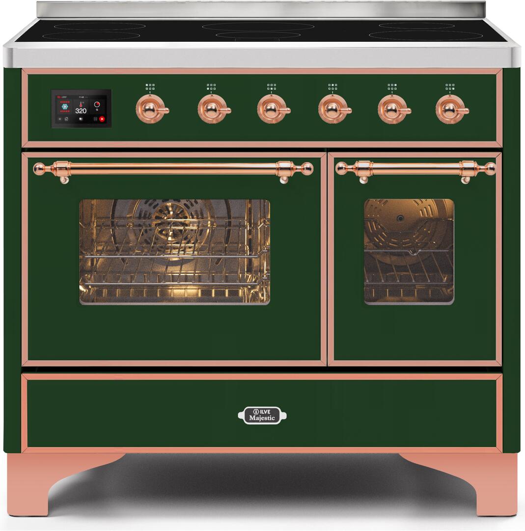 Ilve UMDI10NS3EGP Majestic Ii 40 Inch Electric Freestanding Range In Emerald Green With Copper Trim