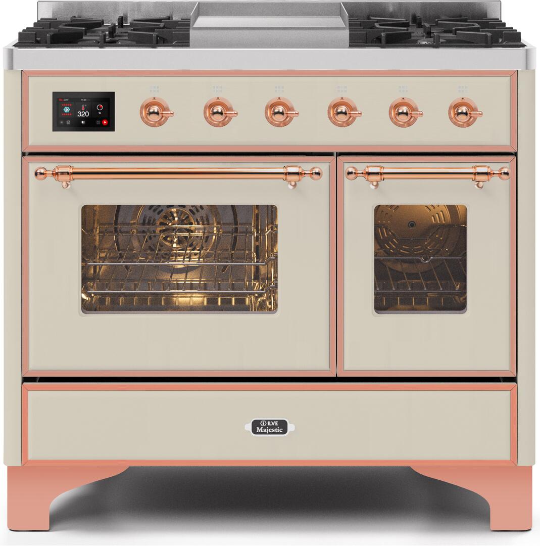 Ilve UMD10FDNS3AWP Majestic Ii 40 Inch Dual Fuel Natural Gas Freestanding Range In Antique White With Copper Trim