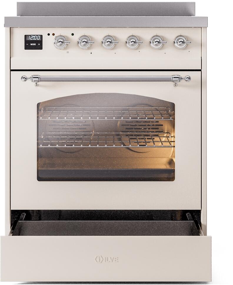 Ilve UPI304NMPAWC Nostalgie Ii 30 Inch Electric Freestanding Range In Antique White With Chrome Trim