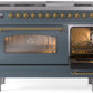 Ilve UP48FNMPBGG Nostalgie Ii 48 Inch Dual Fuel Natural Gas Freestanding Range In Blue Grey With Brass Trim