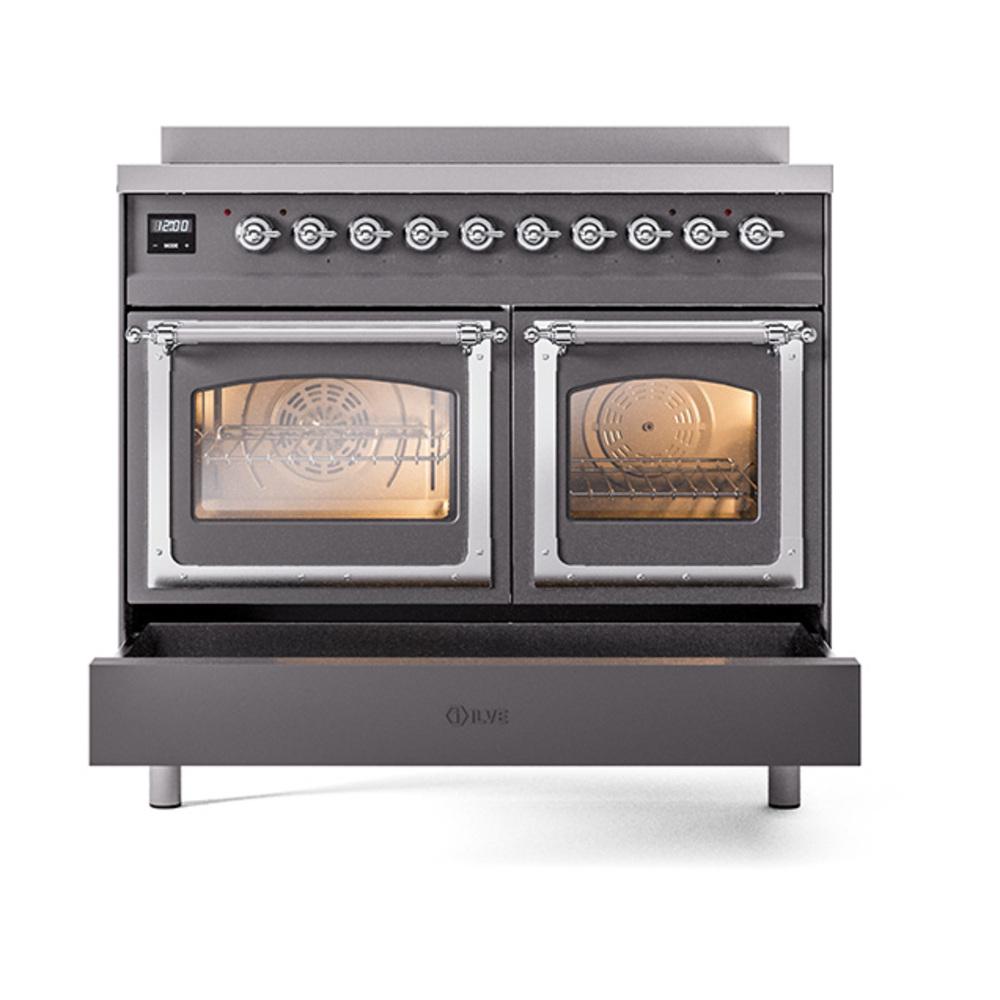 Ilve UNDI406NMPMGC Ilve Undi406Nmpmgc Nostalgie Ii Noblesse 40" Induction Range (Triple Glass Door, Graphite Matte, Chrome)