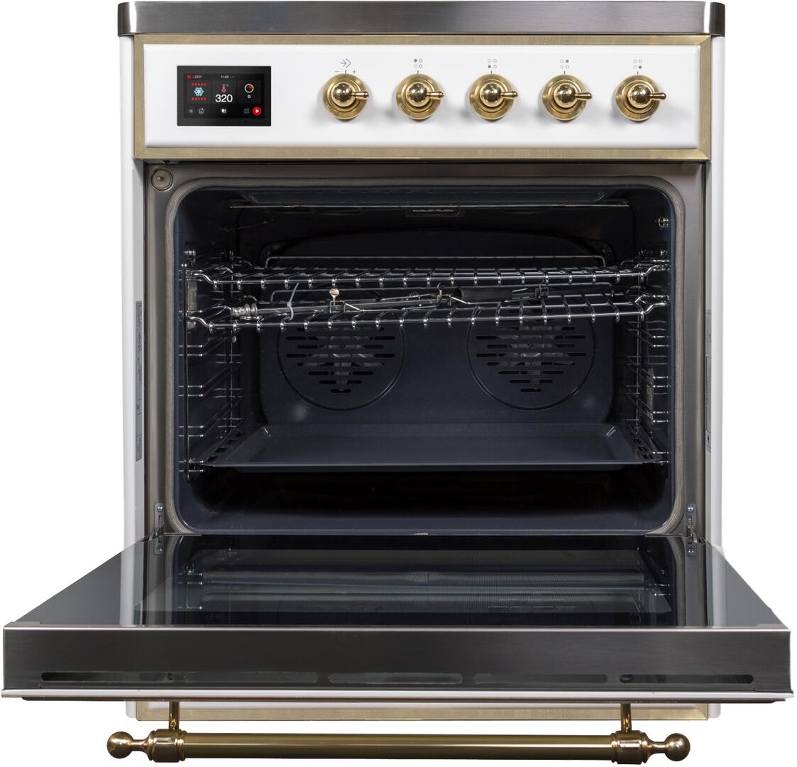 Ilve UMI30NE3WHG Majestic Ii 30 Inch Electric Freestanding Range In White With Brass Trim