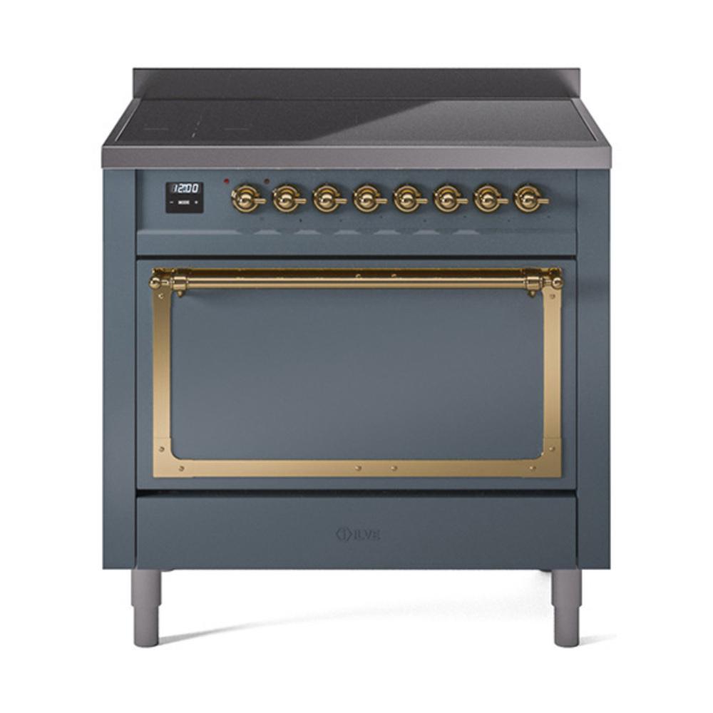 Ilve UNI366QNMPBGG Ilve Uni366Qnmpbgg Nostalgie Ii Noblesse 36" Induction Range (Solid Door, Blue Grey, Brass)