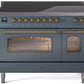 Ilve UPI486NMPBGG Nostalgie Ii 48 Inch Electric Freestanding Range In Blue Grey With Brass Trim