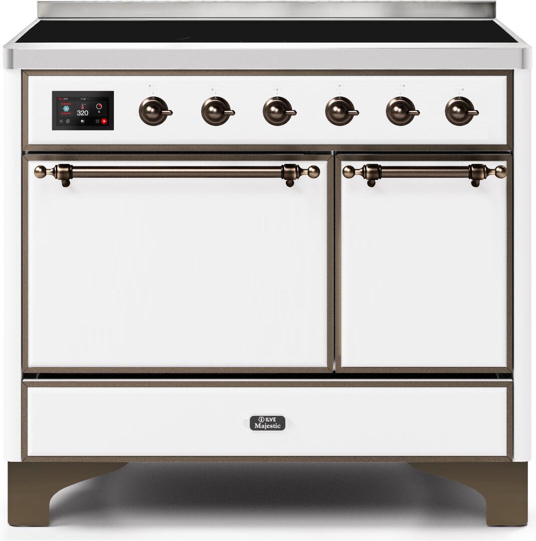 Ilve UMDI10QNS3WHB Majestic Ii 40 Inch Electric Freestanding Range In White With Bronze Trim