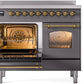 Ilve UPDI406NMPMGG Nostalgie Ii 40 Inch Electric Freestanding Range In Matte Graphite With Brass Trim