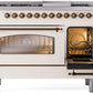 Ilve UP48FNMPAWB Nostalgie Ii 48 Inch Dual Fuel Natural Gas Freestanding Range In Antique White With Bronze Trim