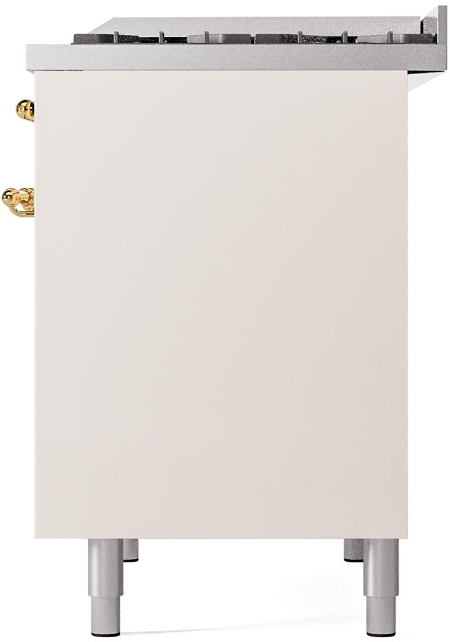 Ilve UPD40FNMPAWG Nostalgie Ii 40 Inch Dual Fuel Natural Gas Freestanding Range In Antique White With Brass Trim