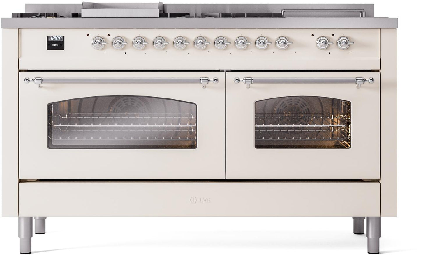 Ilve UP60FSNMPAWCLP Nostalgie Ii 60 Inch Dual Fuel Liquid Propane Freestanding Range In Antique White With Chrome Trim