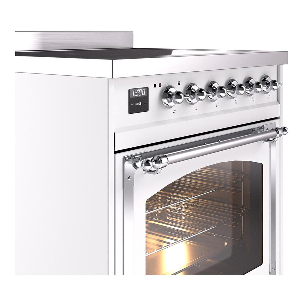 Ilve UNI304NMPWHC Ilve Uni304Nmpwhc Nostalgie Ii Noblesse 30" Induction Range (Triple Glass Door, White, Chrome)