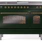 Ilve UP48FSNMPEGGLP Nostalgie Ii 48 Inch Dual Fuel Liquid Propane Freestanding Range In Emerald Green With Brass Trim