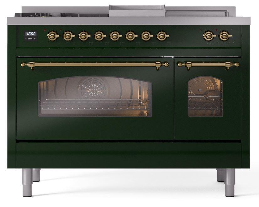 Ilve UP48FSNMPEGGLP Nostalgie Ii 48 Inch Dual Fuel Liquid Propane Freestanding Range In Emerald Green With Brass Trim