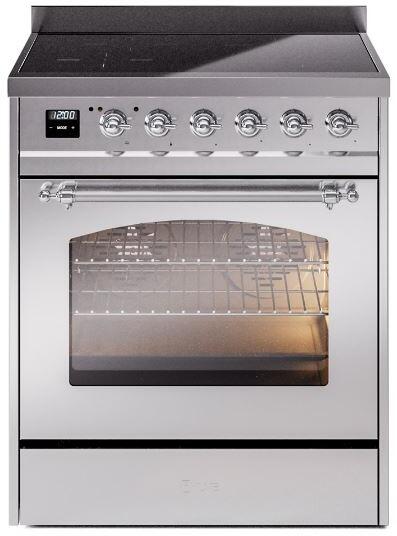 Ilve UPI304NMPSSC Nostalgie Ii 30 Inch Electric Freestanding Range In Stainless Steel With Chrome Trim