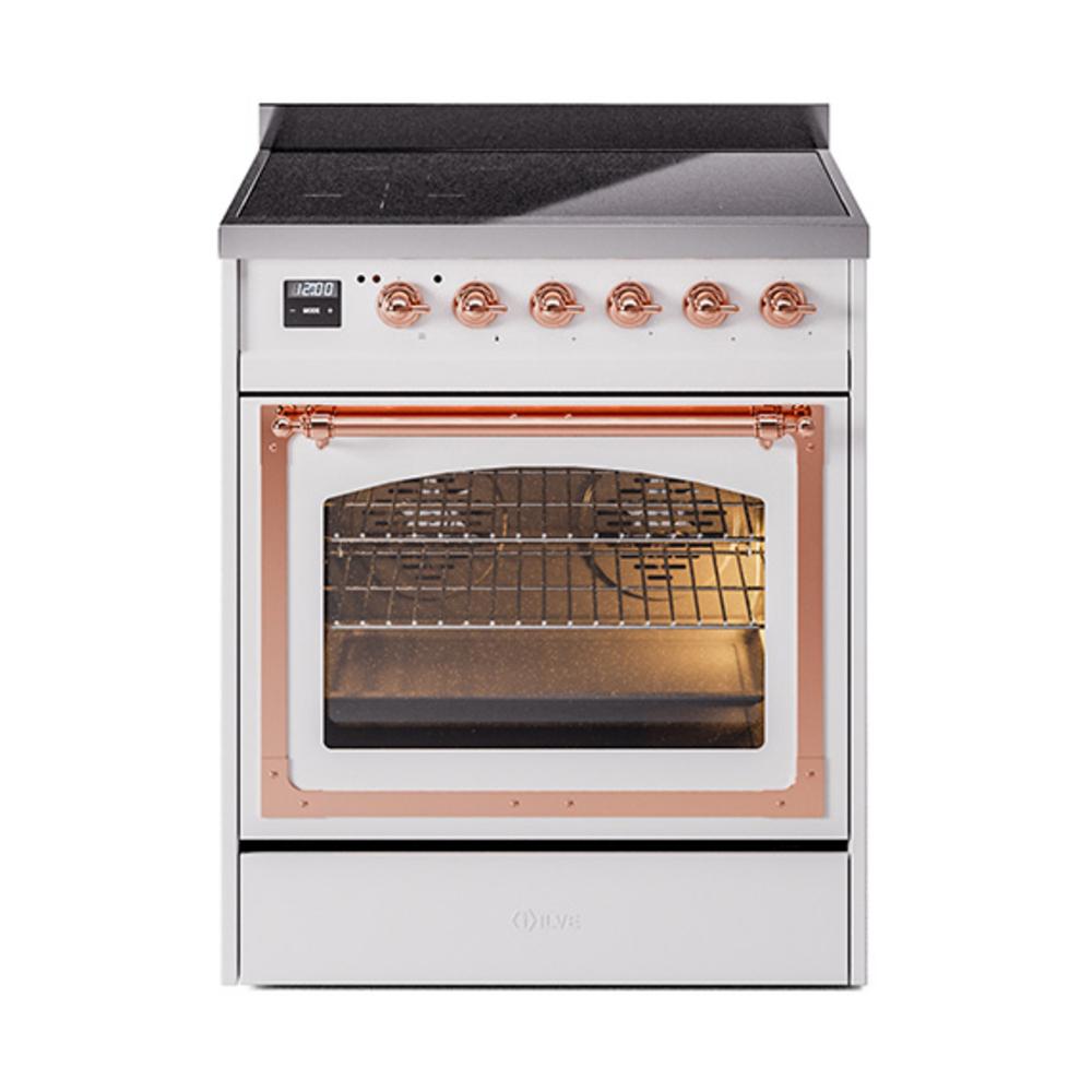 Ilve UNI304NMPWHP Ilve Uni304Nmpwhp Nostalgie Ii Noblesse 30" Induction Range (Triple Glass Door, White, Copper)