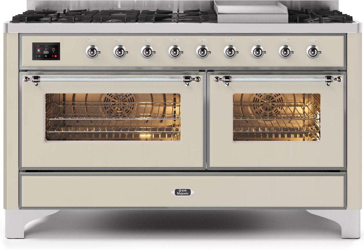 Ilve UM15FDNS3AWCLP Majestic Ii 60 Inch Dual Fuel Liquid Propane Freestanding Range In Antique White With Chrome Trim