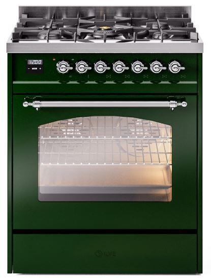 Ilve UP30NMPEGCLP Nostalgie Ii 30 Inch Dual Fuel Liquid Propane Freestanding Range In Emerald Green With Chrome Trim