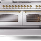 Ilve UP60FSNMPSSG Nostalgie Ii 60 Inch Dual Fuel Natural Gas Freestanding Range In Stainless Steel With Brass Trim