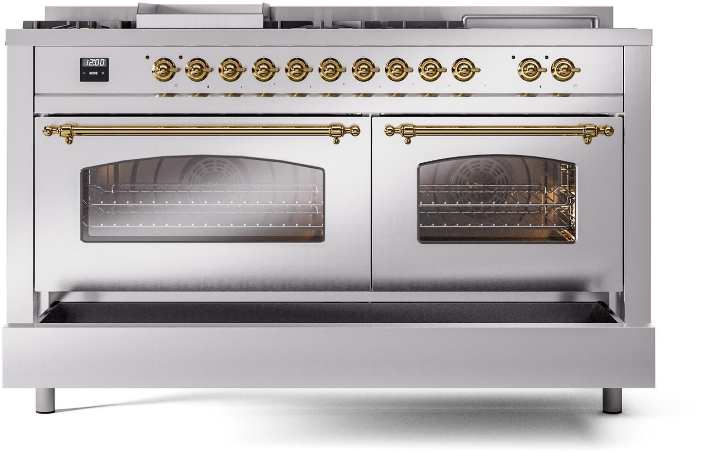 Ilve UP60FSNMPSSG Nostalgie Ii 60 Inch Dual Fuel Natural Gas Freestanding Range In Stainless Steel With Brass Trim