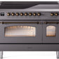 Ilve UPI486NMPMGB Nostalgie Ii 48 Inch Electric Freestanding Range In Matte Graphite With Bronze Trim