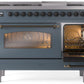 Ilve UP48FNMPBGB Nostalgie Ii 48 Inch Dual Fuel Natural Gas Freestanding Range In Blue Grey With Bronze Trim