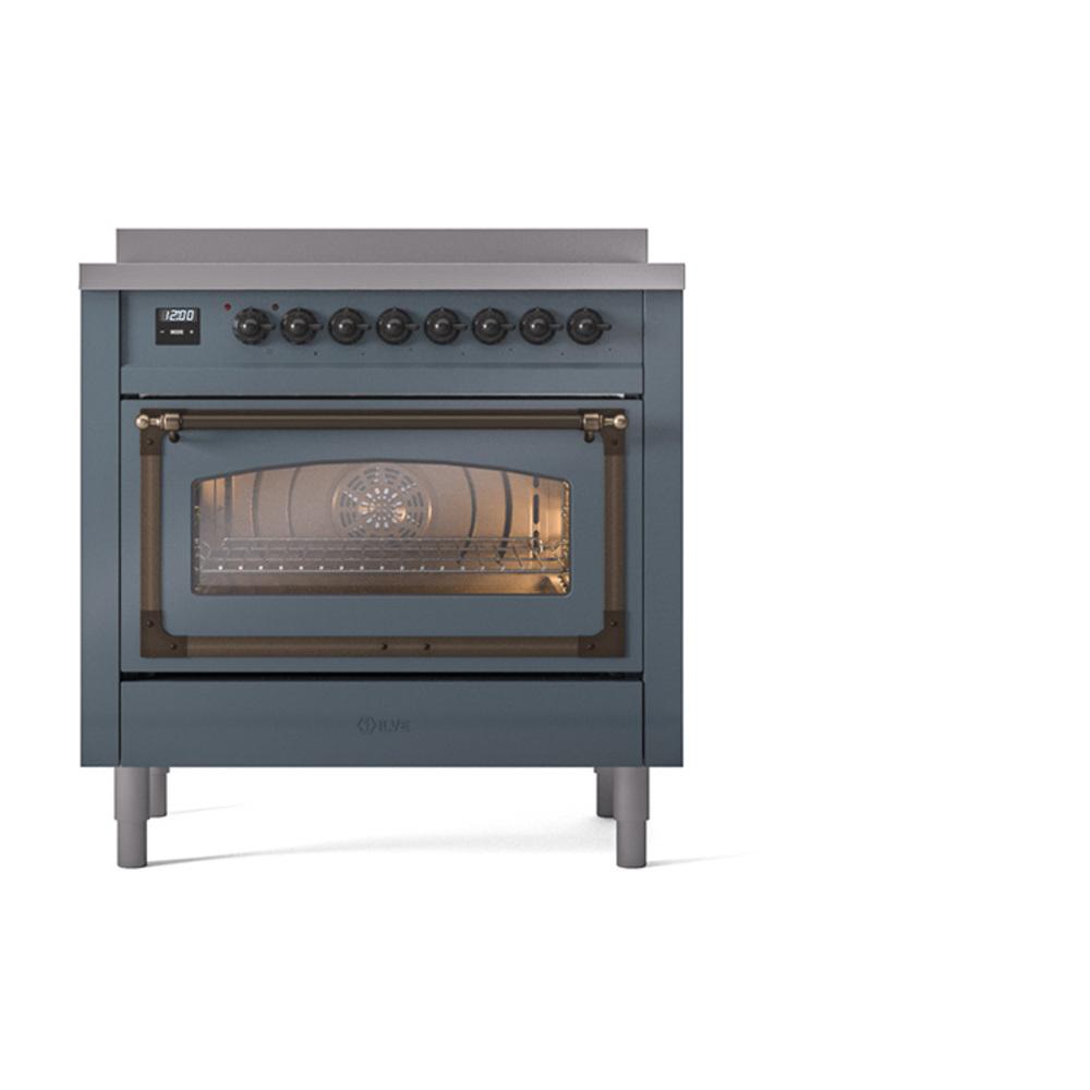 Ilve UNI366NMPBGB Ilve Uni366Nmpbgb Nostalgie Ii Noblesse 36" Induction Range (Triple Glass Door, Blue Grey, Burnished)