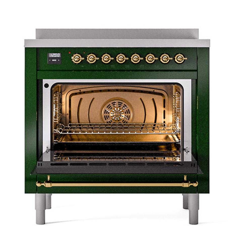 Ilve UNI366NMPEGG Ilve Uni366Nmpegg Nostalgie Ii Noblesse 36" Induction Range (Triple Glass Door, Emerald Green, Brass)