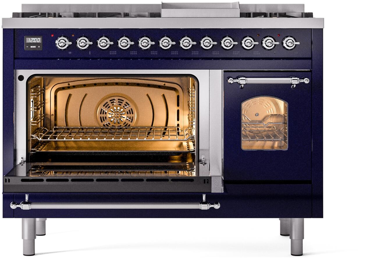 Ilve UP48FNMPMBCLP Nostalgie Ii 48 Inch Dual Fuel Liquid Propane Freestanding Range In Blue With Chrome Trim