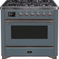 Ilve UM09FDNS3BGBLP Majestic Ii 36 Inch Dual Fuel Liquid Propane Freestanding Range In Blue Grey With Bronze Trim