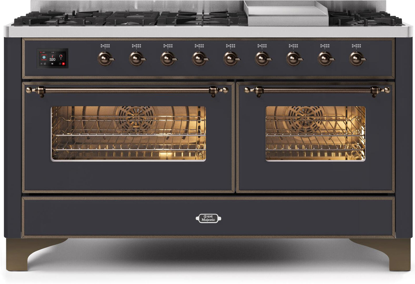 Ilve UM15FDNS3MGB Majestic Ii 60 Inch Dual Fuel Natural Gas Freestanding Range In Matte Graphite With Bronze Trim