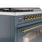 Ilve UP48FSNMPBGG Nostalgie Ii 48 Inch Dual Fuel Natural Gas Freestanding Range In Blue Grey With Brass Trim