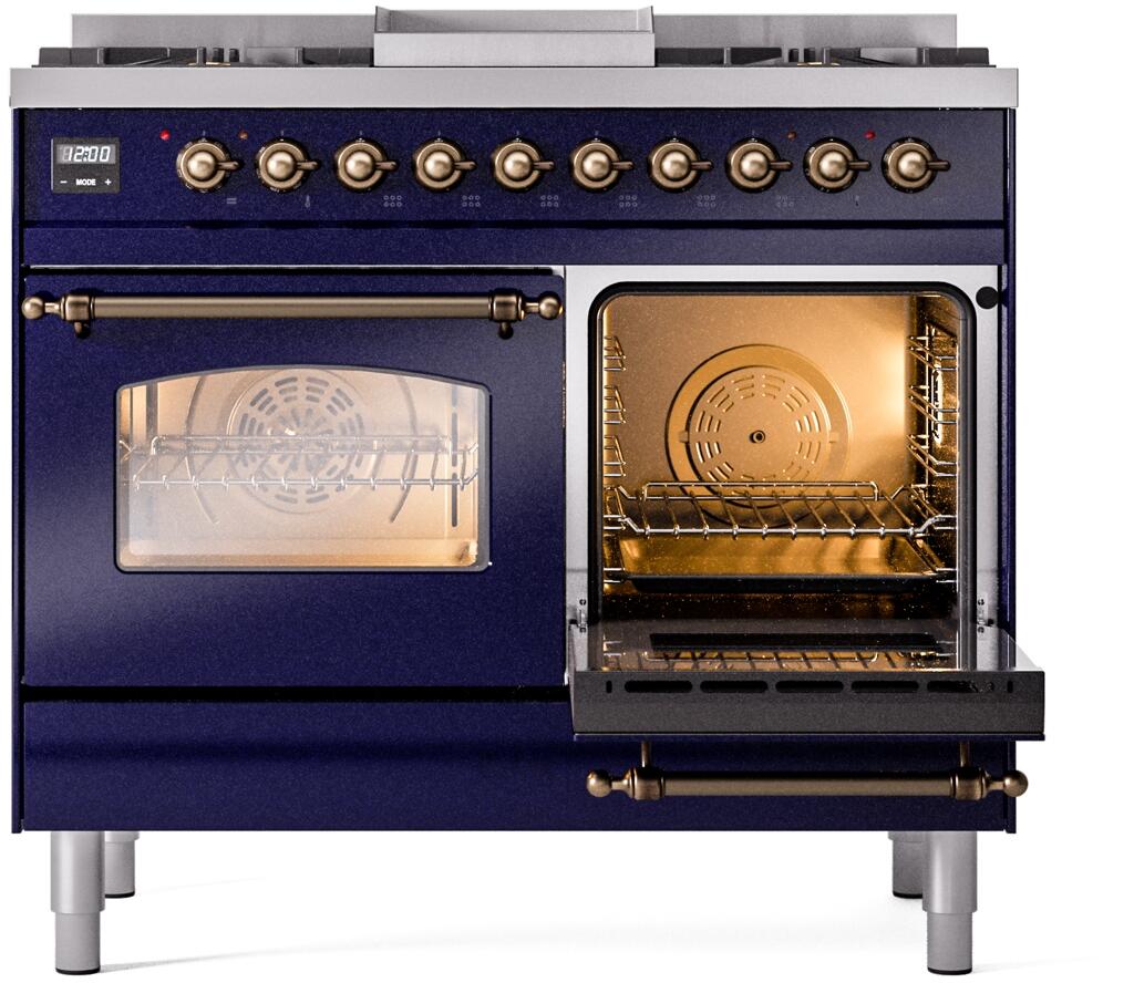 Ilve UPD40FNMPMBBLP Nostalgie Ii 40 Inch Dual Fuel Liquid Propane Freestanding Range In Blue With Bronze Trim