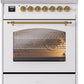 Ilve UP30NMPWHGLP Nostalgie Ii 30 Inch Dual Fuel Liquid Propane Freestanding Range In White With Brass Trim