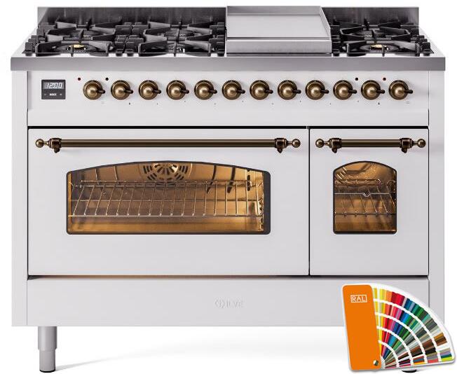 Ilve UP48FNMPRAB Nostalgie Ii 48 Inch Dual Fuel Natural Gas Freestanding Range In Ral Custom Color With Bronze Trim