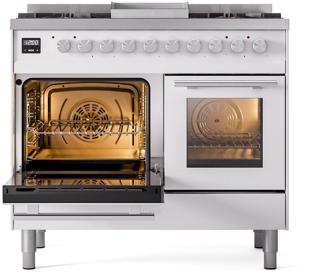 Ilve UPD40FWMPWH Professional Plus Ii 40 Inch Dual Fuel Natural Gas Freestanding Range In White With Trim