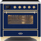 Ilve UMI09NS3MBG Majestic Ii 36 Inch Electric Freestanding Range In Blue With Brass Trim