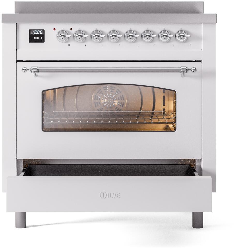 Ilve UPI366NMPWHC Nostalgie Ii 36 Inch Electric Freestanding Range In White With Chrome Trim