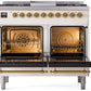 Ilve UPD40FNMPAWG Nostalgie Ii 40 Inch Dual Fuel Natural Gas Freestanding Range In Antique White With Brass Trim