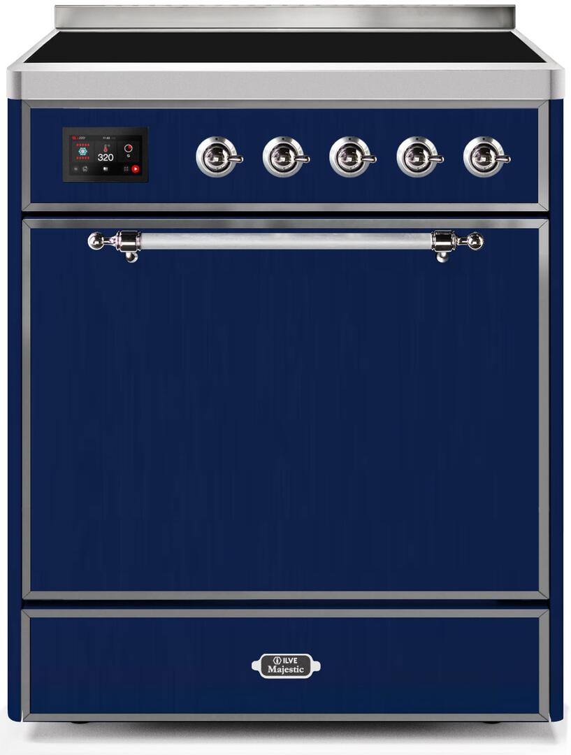 Ilve UMI30QNE3MBC Majestic Ii 30 Inch Electric Freestanding Range In Blue With Chrome Trim