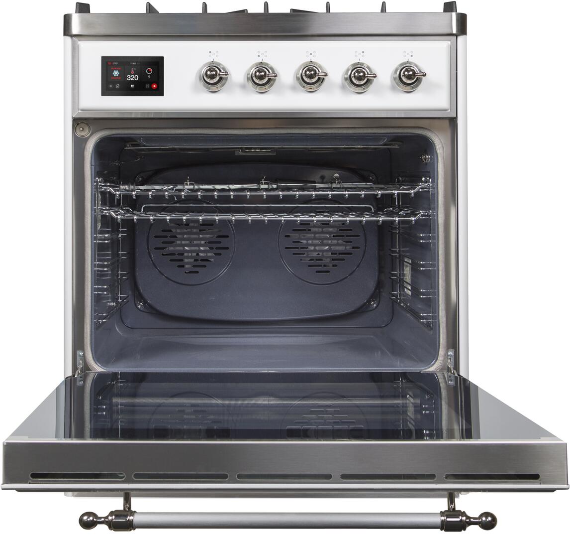 Ilve UM30DNE3WHC Majestic Ii 30 Inch Dual Fuel Natural Gas Freestanding Range In White With Chrome Trim