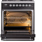 Ilve UP30NMPBKCLP Nostalgie Ii 30 Inch Dual Fuel Liquid Propane Freestanding Range In Glossy Black With Chrome Trim